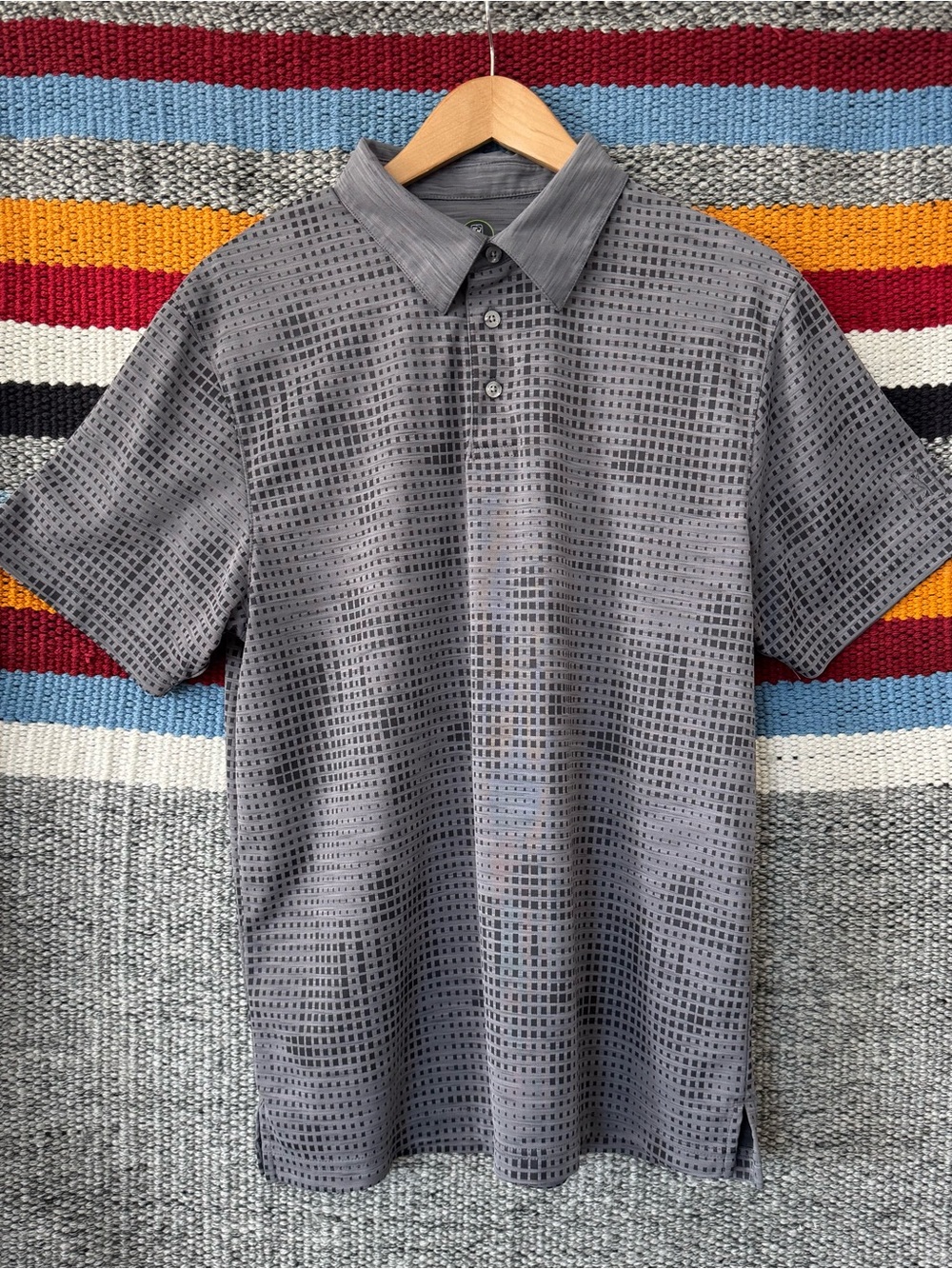 PGA Tour Pro Series Men's Gray Geometric Golf Polo Shirt L Athletic Fit